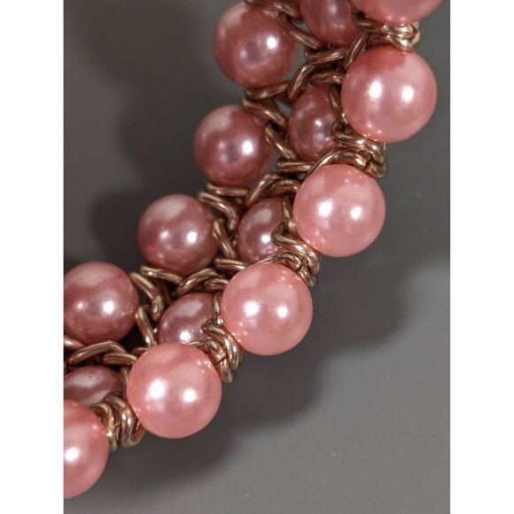 Pink Faux Pearl Woven Chain Bracelet Retro Evening Elegant 7" - Picture 6 of 7